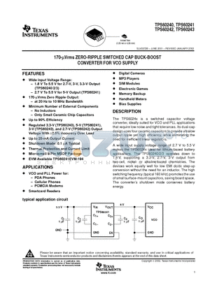 TPS60243 datasheet - 170-uVrms ZERO-RIPPLE SWITCHED CAP BUCK-BOOST CONVERTER FOR VCO SUPPLY