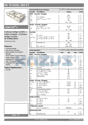 SK10DGDL065ET_06 datasheet - 3-phase bridge rectifier  brake chopper 3-phase bridge inverter