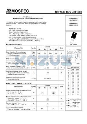 URF1630 datasheet - Switchmode Full Plastic Dual Ultrafast Power Rectifiers