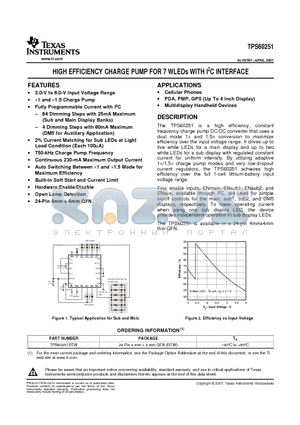 TPS60251RTWT datasheet - HIGH EFFICIENCY CHARGE PUMP FOR 7 WLEDs WITH I2C INTERFACE