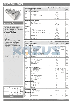 SK10DGDL12T4ET datasheet - 3-phase bridge rectifier  brake chopper  3-phase bridge inverter