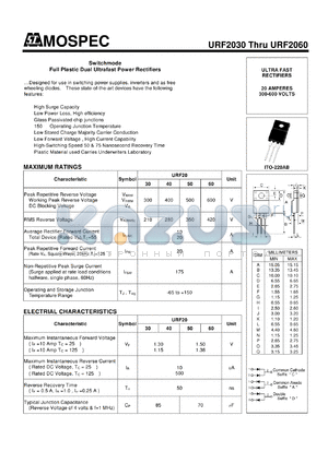 URF2030 datasheet - Switchmode Full Plastic Dual Ultrafast Power Rectifiers