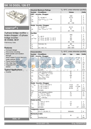 SK10DGDL126ET datasheet - 3-phase bridge rectifier  brake chopper 3-phase