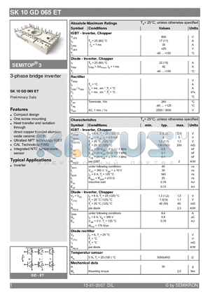 SK10GD065ET datasheet - 3-phase bridge inverter
