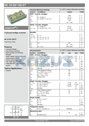 SK10GD126ET datasheet - 3-phase bridge inverter