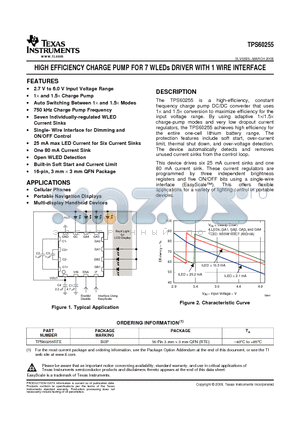 TPS60255RTET datasheet - HIGH EFFICIENCY CHARGE PUMP FOR 7 WLEDs DRIVER WITH 1 WIRE INTERFACE