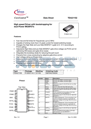 TDA21102 datasheet - High speed Driver with bootstrapping for dual Power MOSFETs