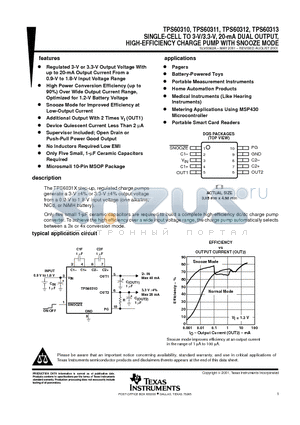 TPS60310 datasheet - SINGLE-CELL TO 3-V/3.3-V, 20-mA DUAL OUTPUT,HIGH-EFFICIENCY CHARGE PUMP WITH SNOOZE MODE