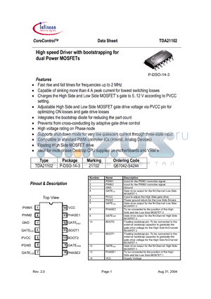 TDA21102 datasheet - High speed Driver with bootstrapping for dual Power MOSFETs