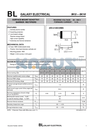 SK110 datasheet - SURFACE MOUNT SCHOTTKY BARRIER RECTIFIERS