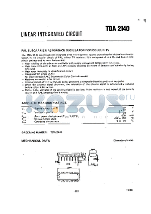 TDA2140 datasheet - LINEAR INTEGRATED CIRCUIT