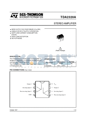 TDA2320AN datasheet - STEREO AMPLIFIER