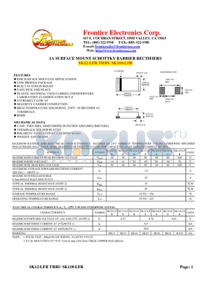 SK110-LFR datasheet - 1A SURFACE MOUNT SCHOTTKY BARRIER RECTIFIERS