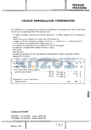 TDA2520 datasheet - COLOUR DEMODULATOR COMBINATION