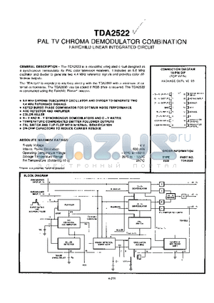 TDA2522 datasheet - PAL TV CHROMA DEMODULATOR COMBINATION