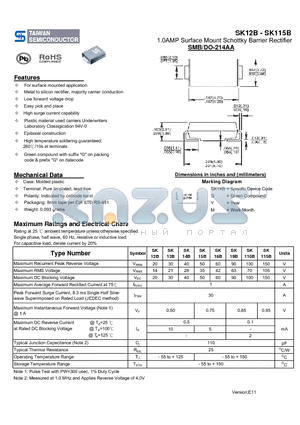 SK115B datasheet - 1.0AMP Surface Mount Schottky Barrier Rectifier