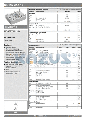 SK115MAA10 datasheet - MOSFET Module