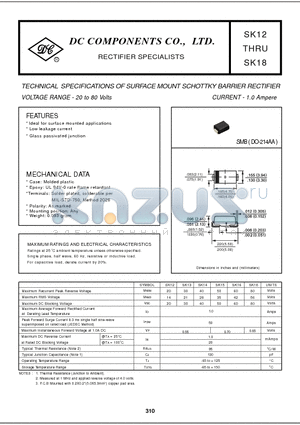 SK12 datasheet - TECHNICAL SPECIFICATIONS OF SURFACE MOUNT SCHOTTKY BARRIER RECTIFIER