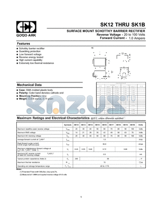 SK12 datasheet - SURFACE MOUNT SCHOTTKY BARRIER RECTIFIER