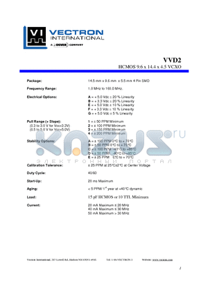 VVD2 datasheet - HCMOS 9.6 x 14.4 x 4.5 VCXO