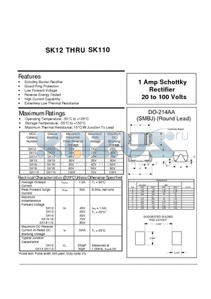 SK12 datasheet - 1 Amp Schottky Rectifier 20 to 100 Volts