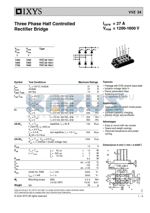 VVZ24 datasheet - Three Phase Half Controlled Rectifier Bridge