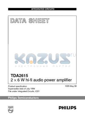 TDA2615 datasheet - 2 x 6 W hi-fi audio power amplifier