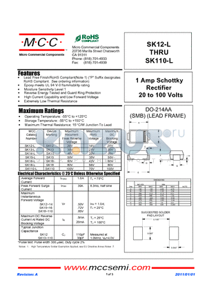 SK12-L datasheet - 1 Amp Schottky Rectifier 20 to 100 Volts