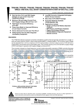 TPS61001DGS datasheet - SINGLE- AND DUAL-CELL BOOST CONVERTER WITH START-UP INTO FULL LOAD