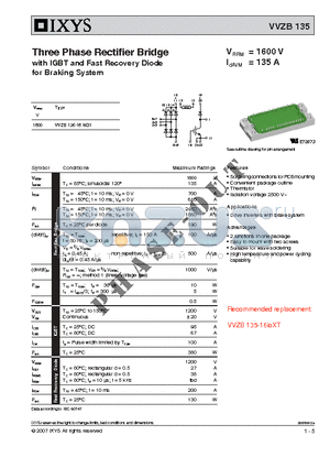 VVZB135-16NO1 datasheet - Three Phase Rectifier Bridge with IGBT and Fast Recovery Diode for Braking System