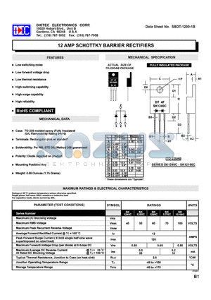 SK1240C datasheet - 12 AMP SCHOTTKY BARRIER RECTIFIERS