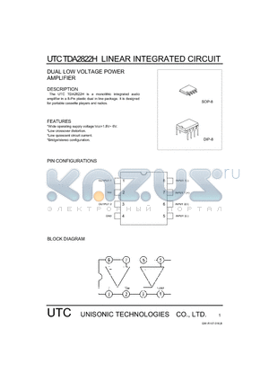 TDA2822H datasheet - DUAL LOW VOLTAGE POWER AMPLIFIER