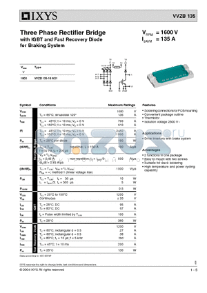 VVZB135 datasheet - Three Phase Rectifier Bridge with IGBT and Fast Recovery Diode for Braking System