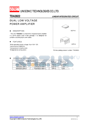 TDA2822L-S08-R datasheet - DUAL LOW VOLTAGE POWER AMPLIFIER