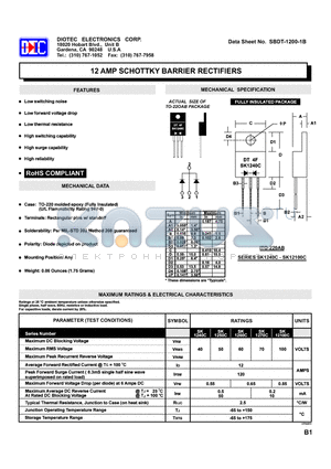 SK12100C datasheet - 12 AMP SCHOTTKY BARRIER RECTIFIERS