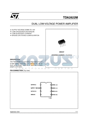 TDA2822M datasheet - DUAL LOW-VOLTAGE POWER AMPLIFIER