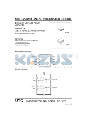 TDA2822M datasheet - DUAL LOW VOLTAGE POWER AMPLIFIER