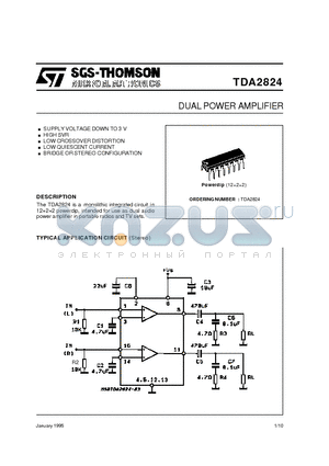 TDA2824 datasheet - DUAL POWER AMPLIFIER