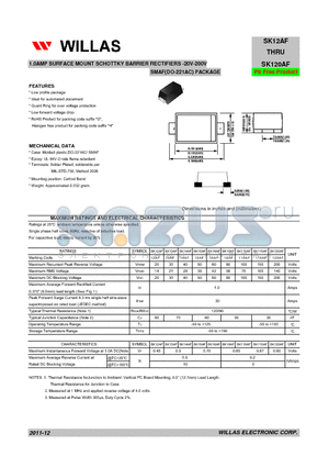 SK12AF datasheet - 1.0AMP SURFACE MOUNT SCHOTTKY BARRIER RECTIFIERS -20V-200V