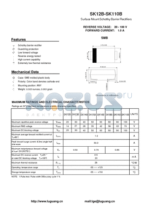 SK12B datasheet - Surface Mount Schottky Barrier Rectifiers