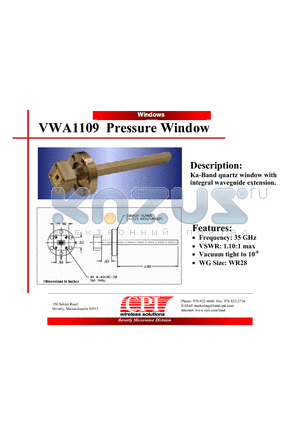 VWA1109 datasheet - Ka-Band quartz window with integral waveguide extension