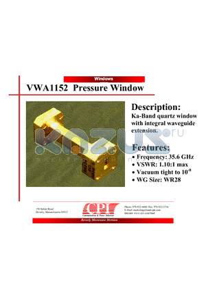 VWA1152 datasheet - Ka-Band quartz window with integral waveguide extension