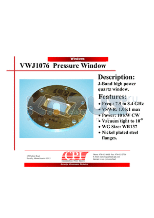 VWJ1076 datasheet - J-Band high power quartz window