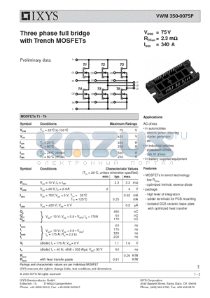 VWM350-0075P datasheet - Three phase full bridge with Trench MOSFETs