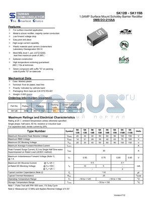 SK12B_13 datasheet - 1.0AMP Surface Mount Schottky Barrier Rectifier