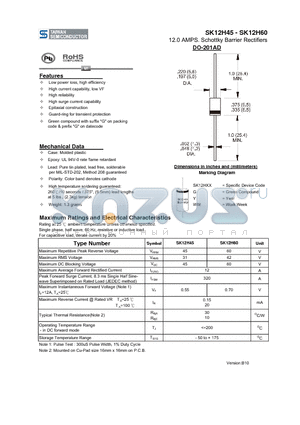 SK12H45 datasheet - 12.0 AMPS. Schottky Barrier Rectifiers