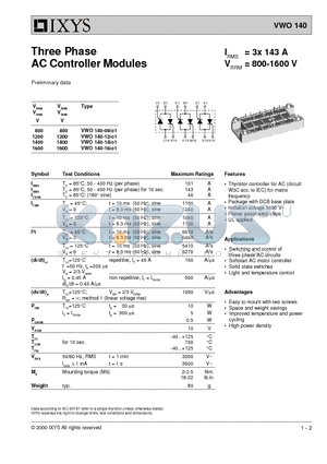 VWO140-14IO1 datasheet - Three Phase AC Controller Modules