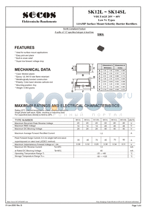 SK12LL datasheet - 1.0AMP Surface Mount Schottky Barrier Rectifiers