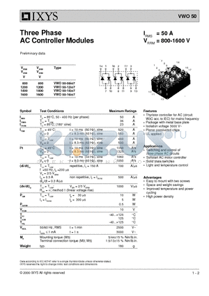 VWO50 datasheet - Three Phase AC Controller Modules