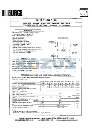 SK13 datasheet - SURFACE MOUNT SCHOTTKY BARRIER RECTIFIER VOLTAGE - 20 to 100 Volts CURRENT - 1.0 Ampere